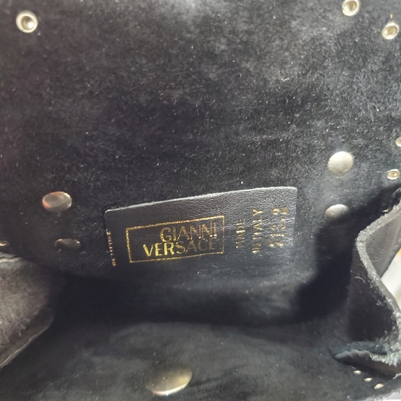Vintage Gianni Versace Mini Belt Bag Black Stud Italy Medusa Sunburst Leather - Picture 9 of 11